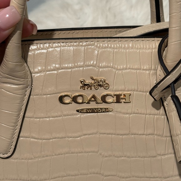 Coach Croc-Embossed Leather Satchel in Cream - Picture 1 of 5